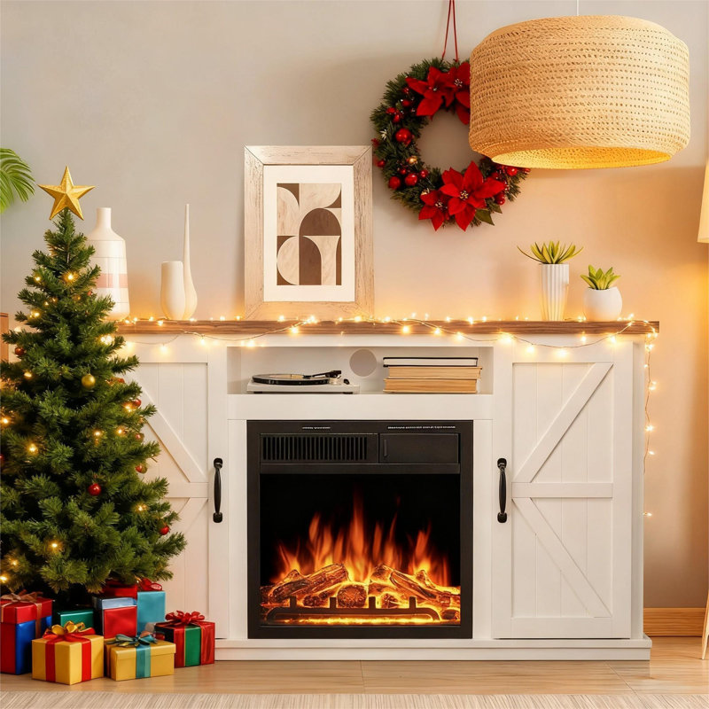 Free Standing Fireplace, Remote Control, 47'', Electric Fireplace Mantel, Adjustable Real 3D Flame Brightness