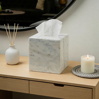 Couvercle de boîte à mouchoirs en marbre blanc uni, support de style cube décoratif pour mouchoirs Kleenex et standard, grand distributeur carré pour la maison et la salle de bain