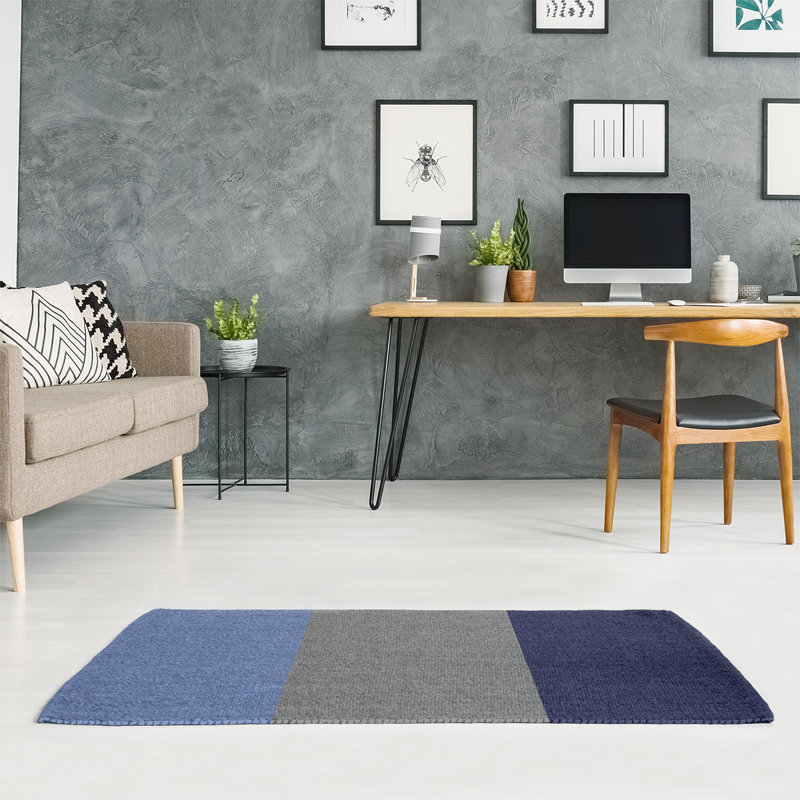 Tapis à rayures bleu/gris/bleu marine, Rectangle 9 pi x 12 pi