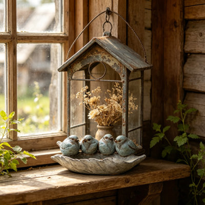 Mangeoire d'oiseaux en forme de feuille et bol de bain d'eau peints à la main - Décoration de jardin extérieure en pierre antique pour attirer les oiseaux sauvages