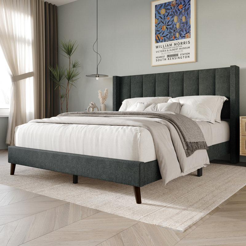 Bralee Upholstered Wingback Bed, Charcoal Gray, King
