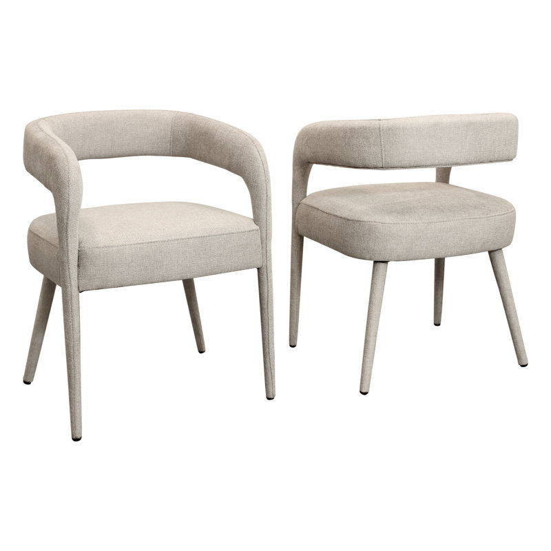 Jenna 48" Round Dining Set With 4 Galway Chairs In Modern Linen Fabric, Ivory