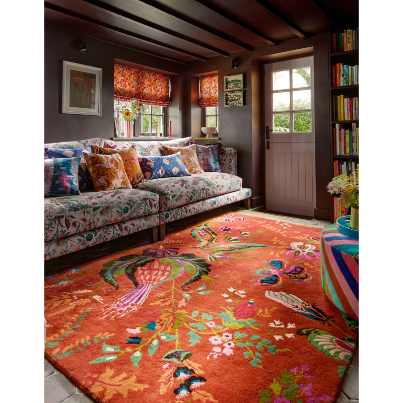 Wonderland Hand Tufted Wool/Viscose Floral Area Rug in Amber/Lapis, Rectangle 6'7" x 9'2"