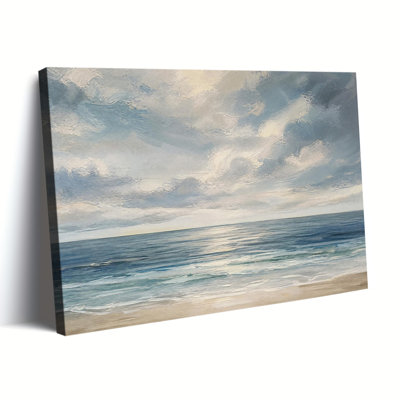 Coastal Beach Calm Sea Sky Thick Impasto Landscape Canvas Art, Wrapped Canvas, Ready to Hang