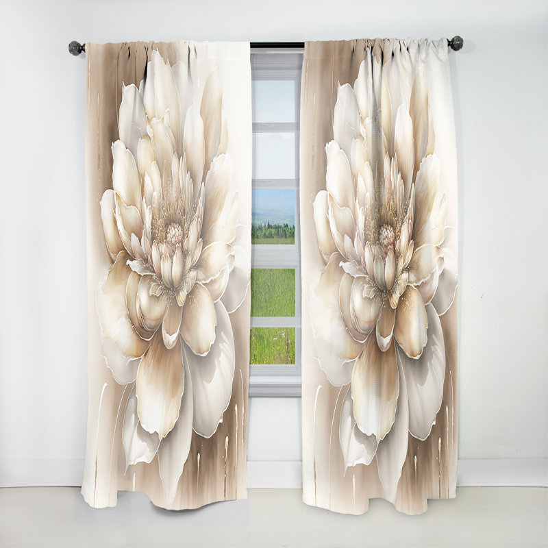 Rideau simple en velours à motif floral simple beige II, L 52 po x L 84 po