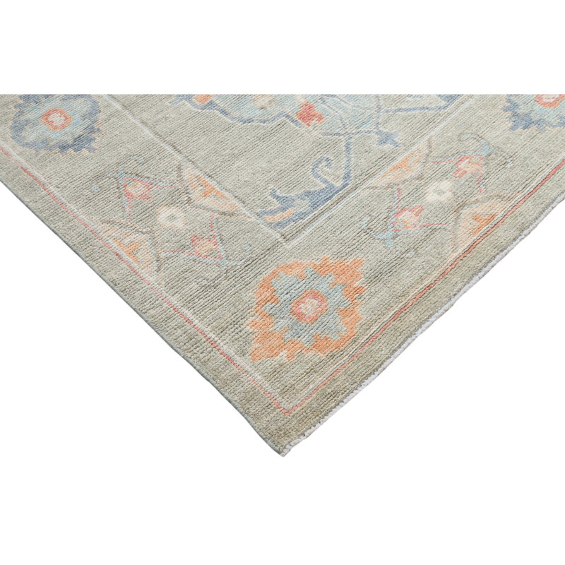 High-Quality Hand-Knotted Light Green Area Rug, Rectangle 10'2" x 13'9"