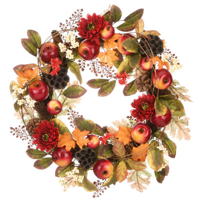 22" Harvest Mums and Maple Leaves Wreath