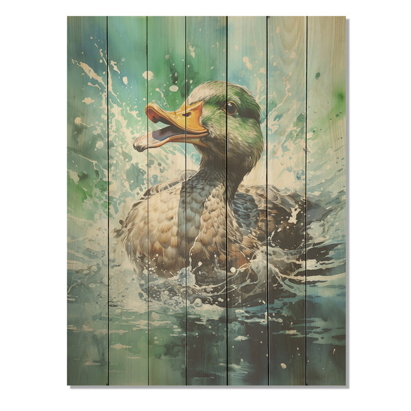 «Duck Springtime Splash» - animal canard sur bois, H 20 po x l 10 po