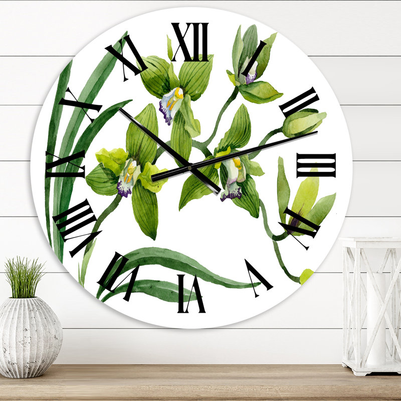 Orchidée verte - Horloge murale traditionnelle, Surdimensionné