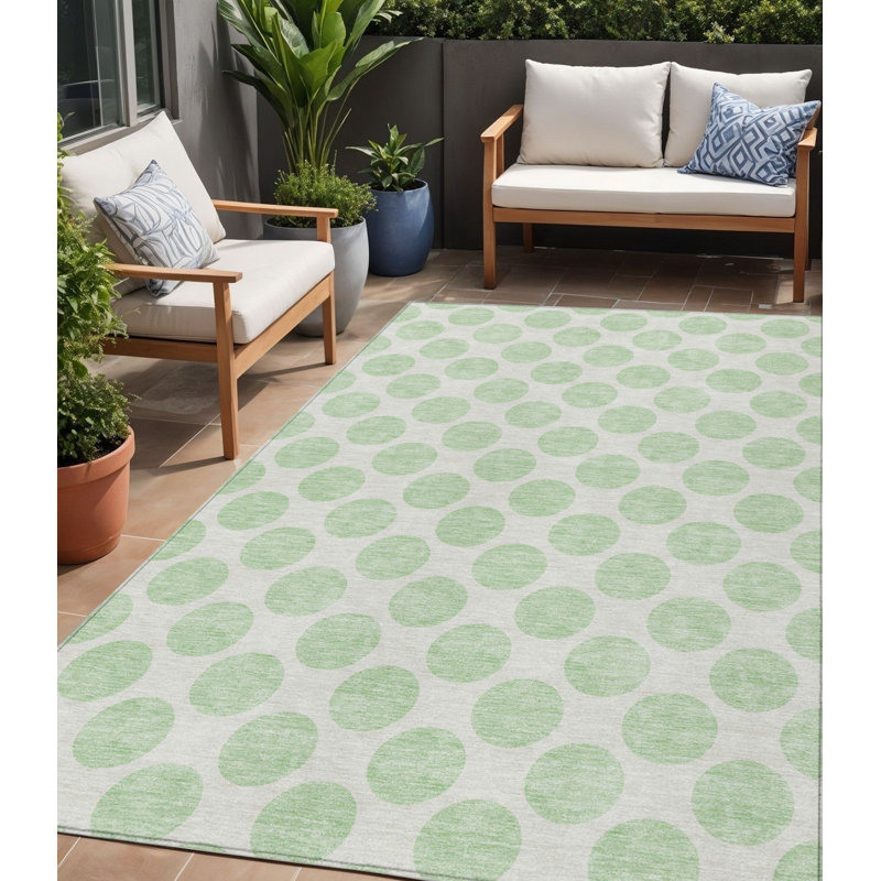 Tapis extérieur lavable à pois vert menthe 5 pi x 8 pi
