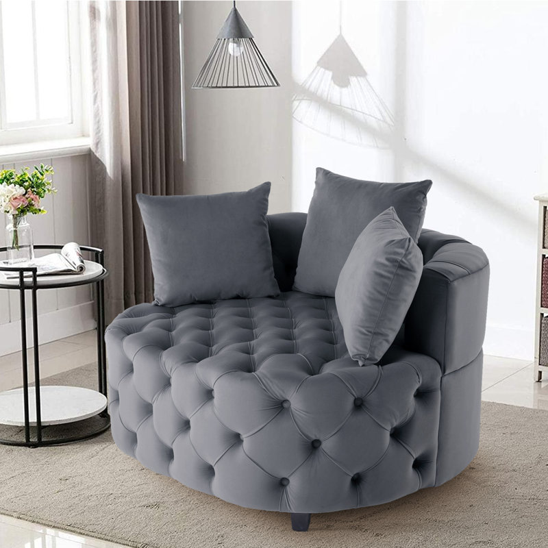 Fauteuil demi-tonneau en velours 36,6 po Keoka, Velours gris