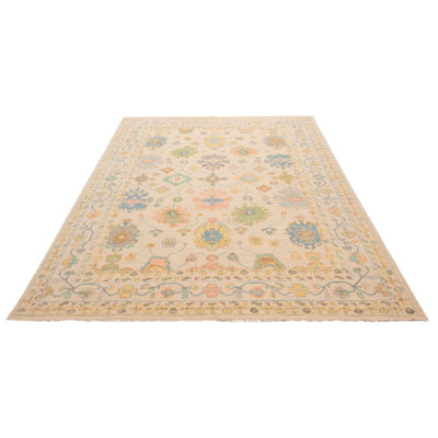Tapis ivoire moderne noué à la main de conception unique 9 pi 11 po x 13 pi 7 po One Of Kind