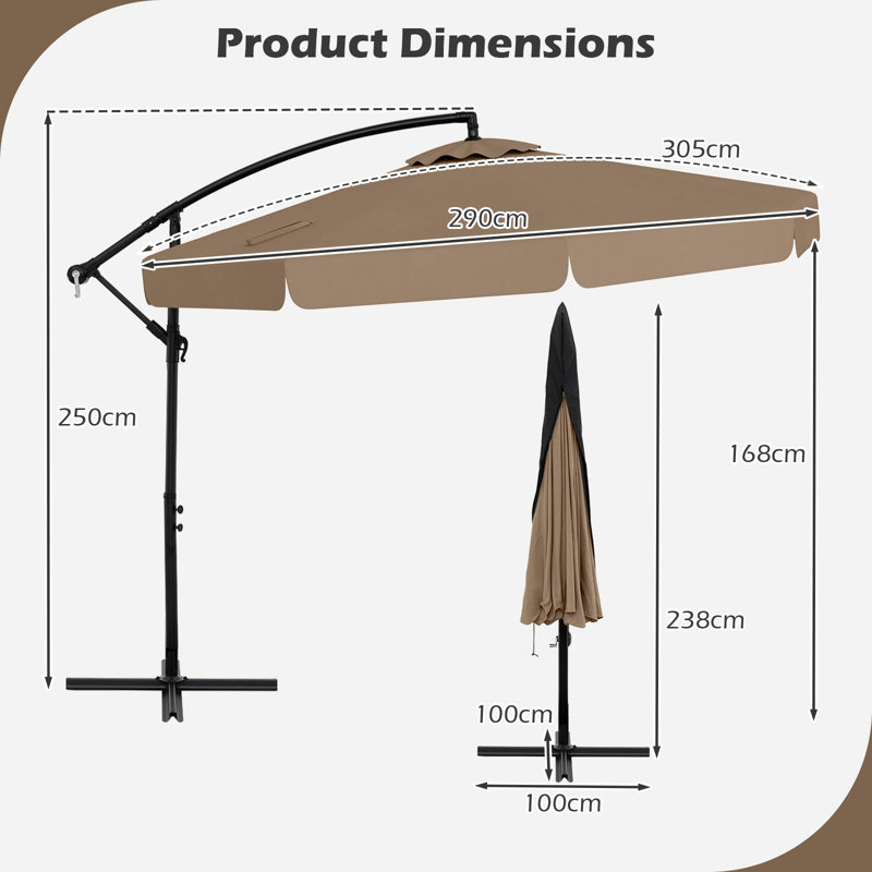 290cm Tilt Cantilever Parasol, Taupe