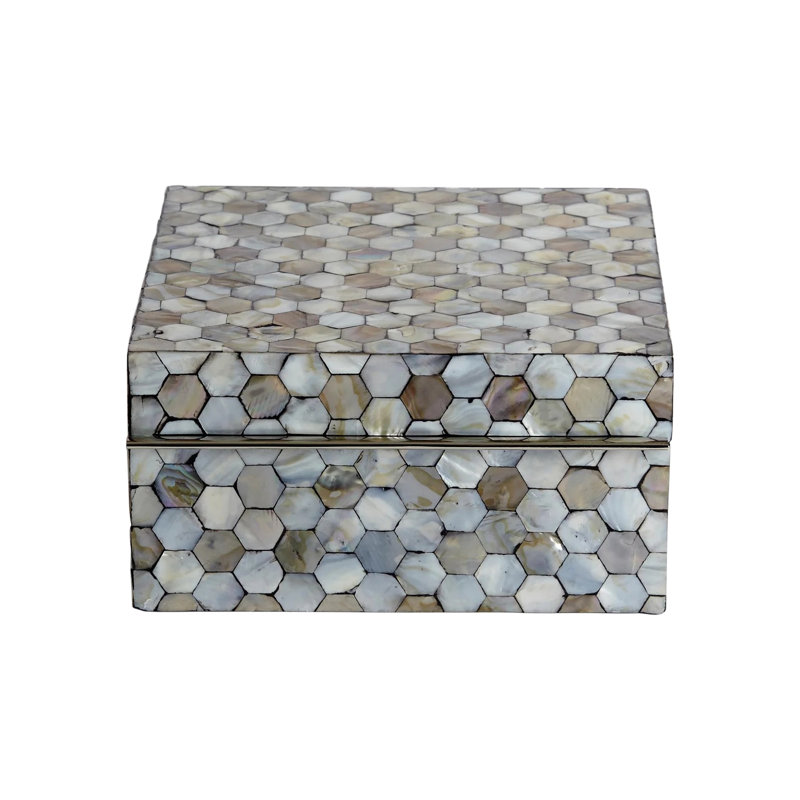 Mother of Pearl Box, Pearl, 4.5" H x 9" W x 9" D