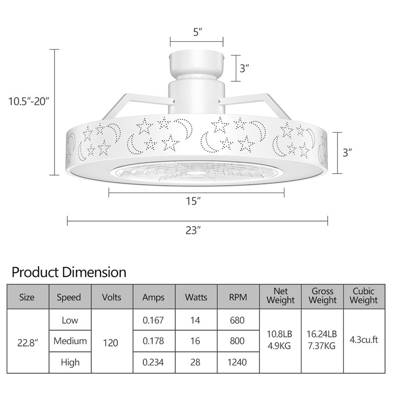 Ventilateur de plafond à cage à 3 pales de 23 po à DEL avec télécommande et ensemble d'éclairage inclus Lafleur