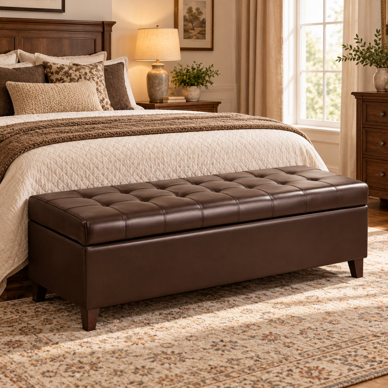 Banc de rangement en simili cuir Loggins, Brun