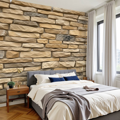 Peel and Stick Wallpaper Natural Stone Texture Warm Earth Tones Layered Stones Wall Murals 100"H x 144"W Removable PVC Wall Paper Self-Adhesive Wall Decor for Bedroom Living Room Home Office