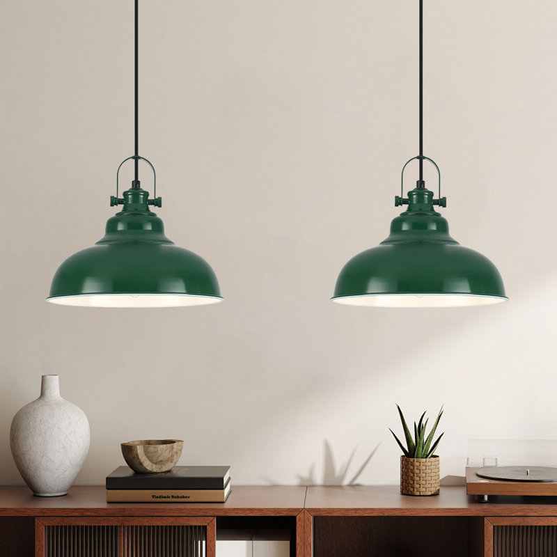 Green Pendant Lights Kitchen Island 2 Pack,Dome Pendant Light, Farmhouse Pendant Light Island Pendant Light for Kitchen, Restaurants, Cafes