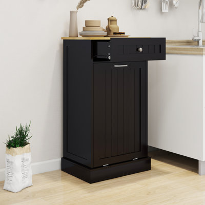 Armoire poubelle de cuisine noire inclinable, à densité moyenne, résistante à l'humidité, qui cache et garde le plancher bien rangé E1