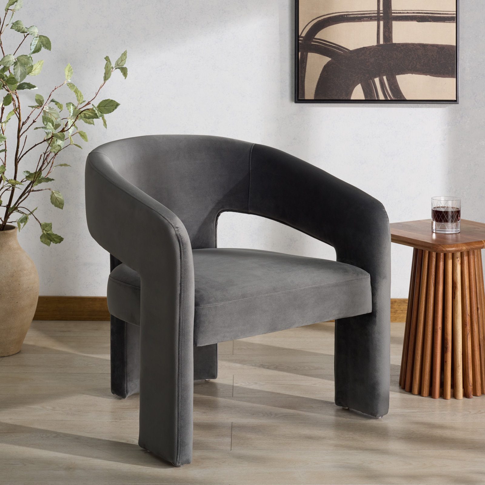 Ashlyn Linen Armchair, Dark Gray Velvet