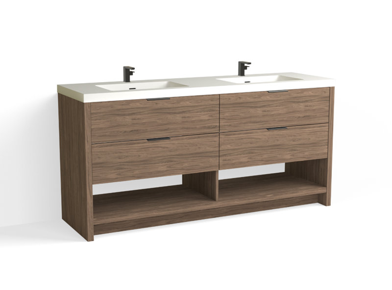 Vue 72" W Freestanding Double Bathroom Vanity, Nocino, Matte Black, Matte White/8" Widespread