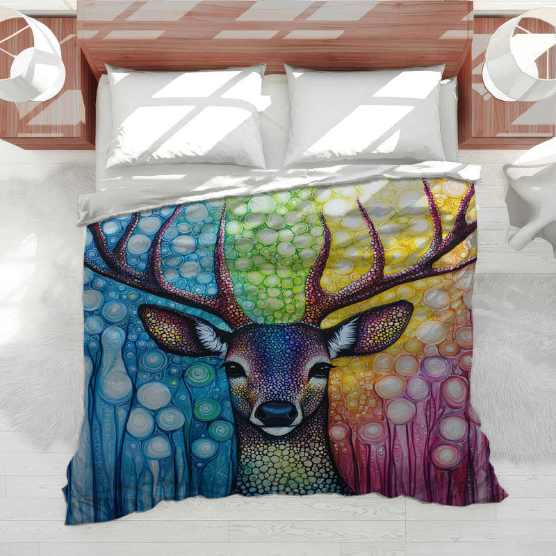 Édredon à motif de chevreuil coloré éclectique, Édredon grand