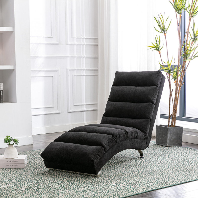  Linen Massage Chaise Lounge Indoor with Remote Control Ergonomic Electric Massage Long Lounger with 5 Modes, Black