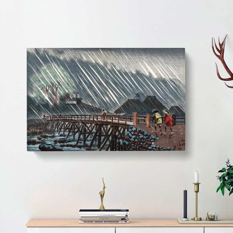 Bridge In The Rain by Kobayashi Kiyochika - Wrapped Canvas, 50cm H x 76cm W x 3cm D