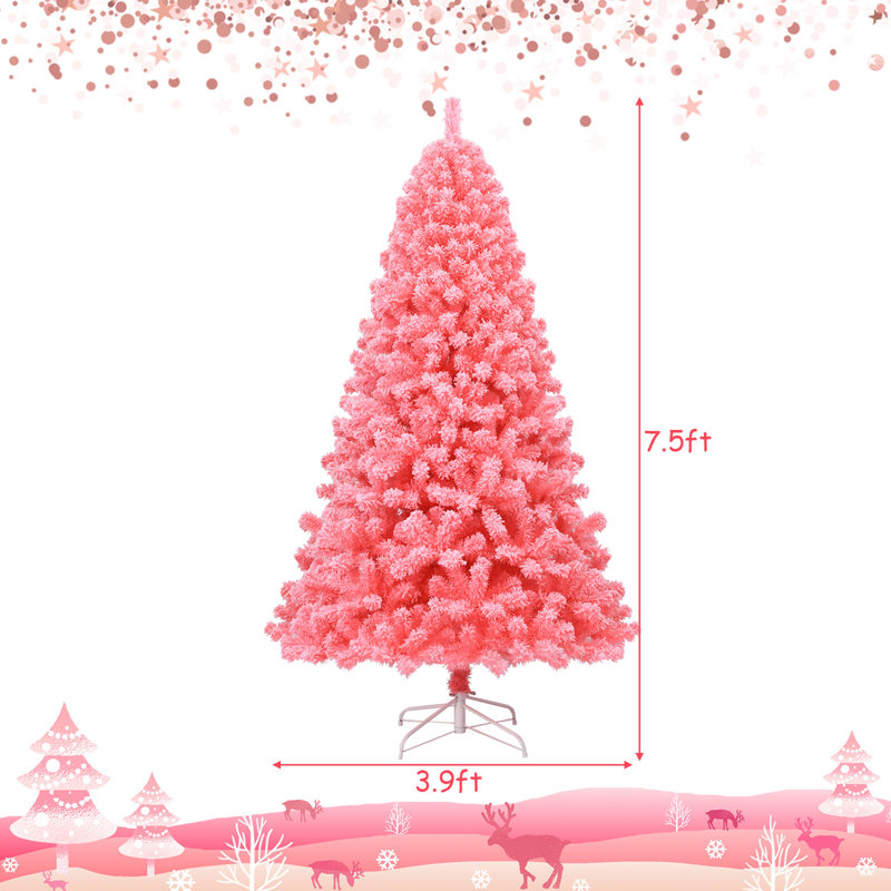 Arbre de Noël rose en flocage artificiel en PVC, 7,5 pi
