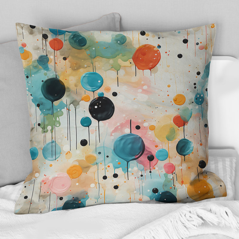 Multicolore Dance Polka Dots Motif III - Coussin décoratif à pois, 18 po x 18 po
