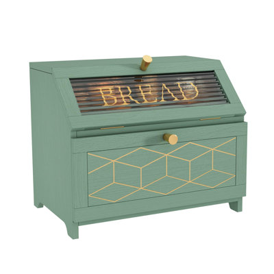 Boîte à pain à double couche avec garniture dorée pour comptoir, contenant à pain en bois pour comptoir de cuisine, rangement de pain de coin (vert)