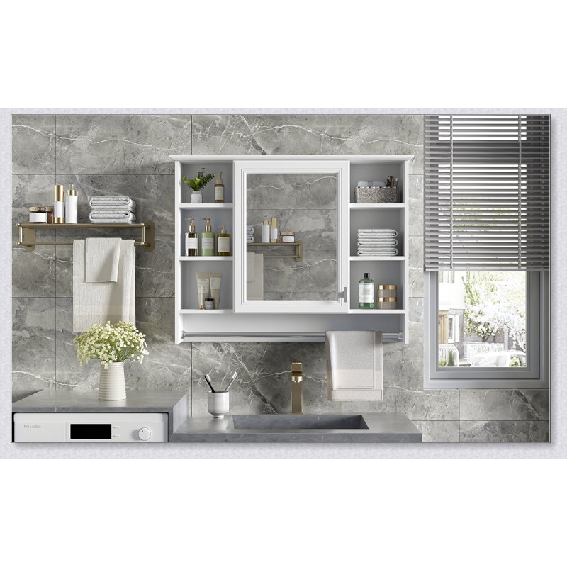 Armoire de salle de bain 3-en-1 avec tablette réglable, porte à fermeture en douceur et miroir haute définition pour le rangement de meuble-lavabo moderne