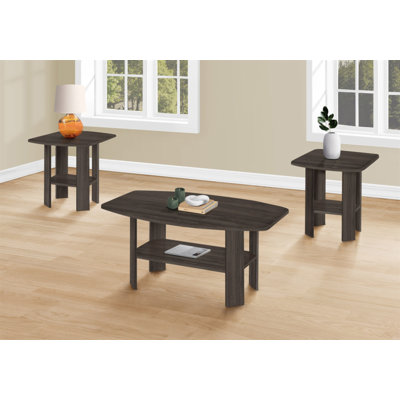 Table Set, 3Pcs Set, Coffee, End, Side, Accent, Living Room, Brown Laminate, Transitional