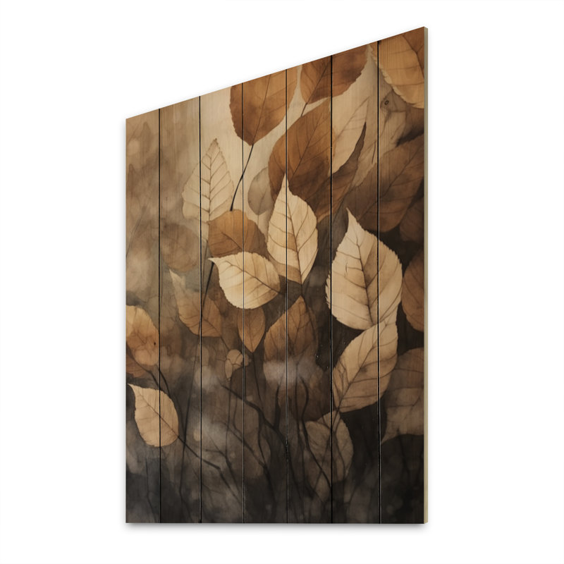 «Lazerek Brown Beige Leafs Harmony» sur impression sur bois, H 40 po x l 30 po x P 0,78 po