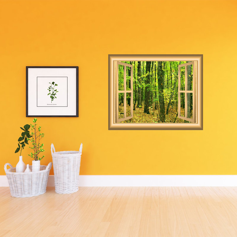 Décalcomanie murale fenêtre de forêt automne, H 24 po x l 30 po x P 0,01 po
