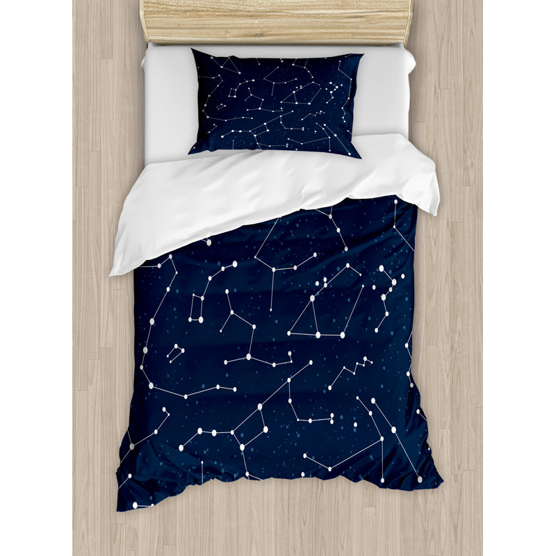 Twin Blue Microfiber Constellation Duvet Cover Set