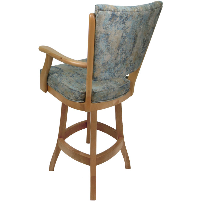 Très grand tabouret pivotant en bois Irminger, Mélange de polyester bleu / cadre brun clair