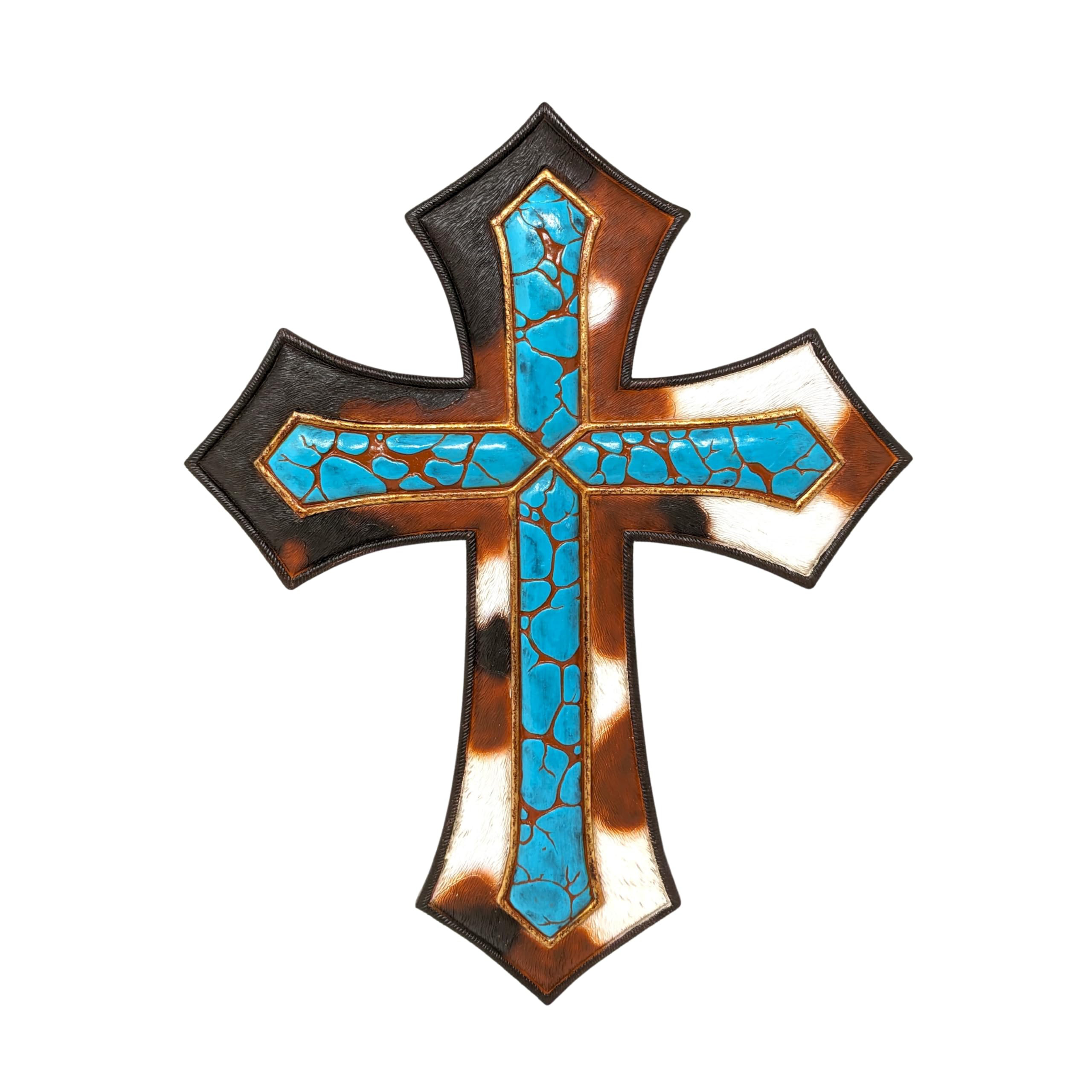 Canora Grey Turquoise Wall Cross on Cowhide Southwest Native American