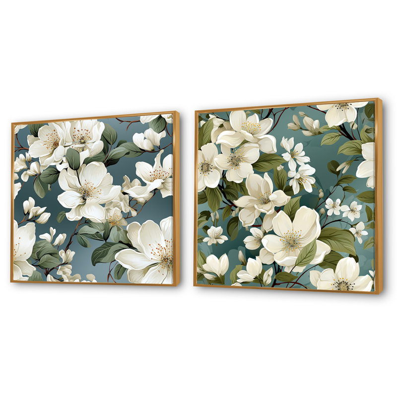 Orchidée grise et blanche - ensemble de 2 collages carrés floraux, H 16 po x l 33 po, Cadre flottant doré