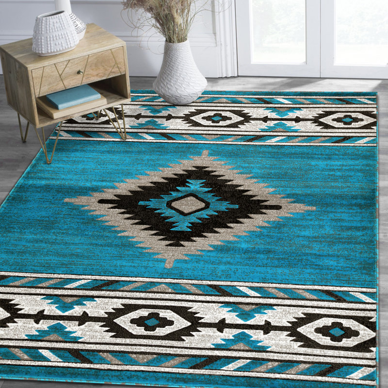 Turquoise And Multi Rugs For Cabin Tribal Medallion Carpet For Livingroom, Rectangle 7'9.7" x 10'2"