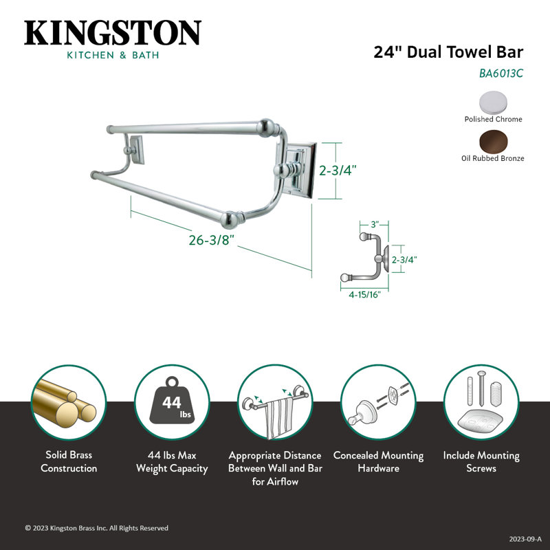 Kingston Brass Millennium 24-Inch Dual Towel Bar, Oil Rubbed Bronze