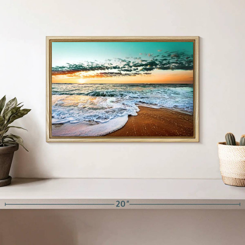 Plage rétro de Cancun, Cadre flottant en bois naturel, 13 po x 9 po