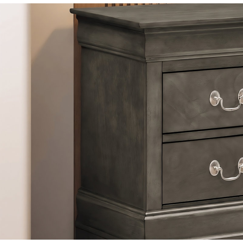 Table de chevet 2 tiroirs Temara Grey, Gris