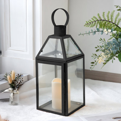 34cm High Black Candle Lantern 