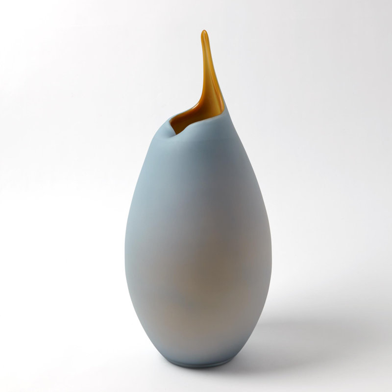 Frosted Vase w/Amber Casing, Blue, 22" H x 9.5" W x 9.5" D