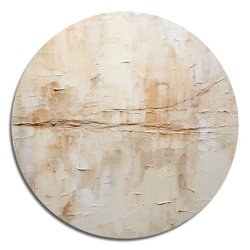 Minimalisme beige et blanc intemporel - Art mural rond en métal abstrait, H 36 po x l 36 po