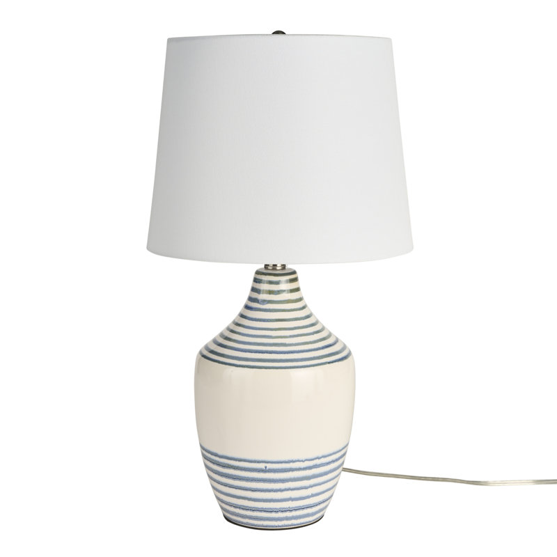 23" Blue & White Striped Ceramic Urn Coastal Table Lamp