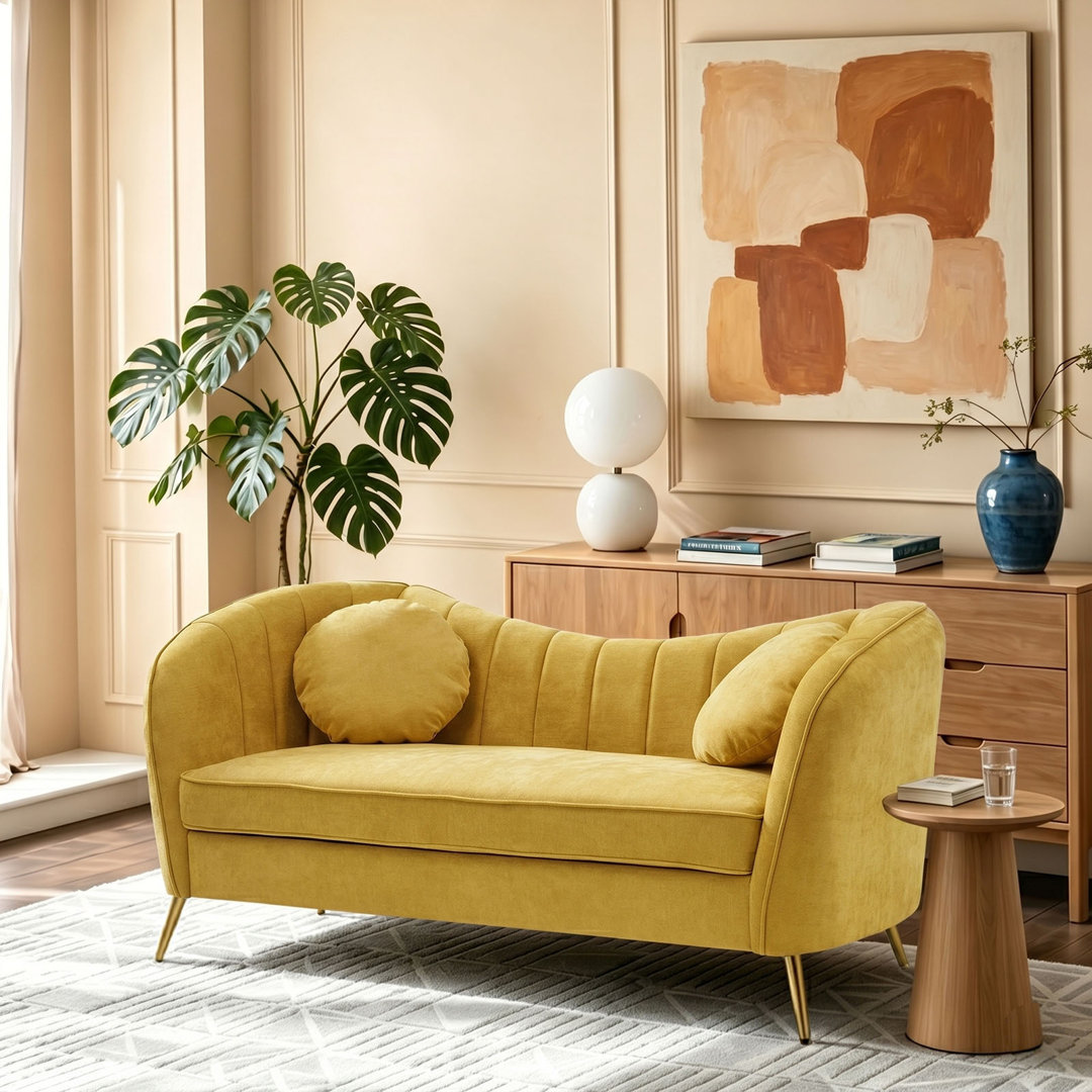Belice 164cm W 2 Seater Chenille Tufted Sofa with Two Throw Pillows