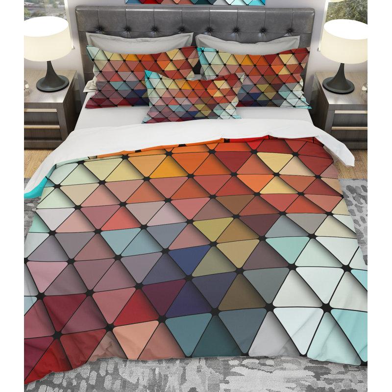 Ensemble de housse de couette à géométrie en losanges designart, Housse de couette grand + 2 taies décoratives