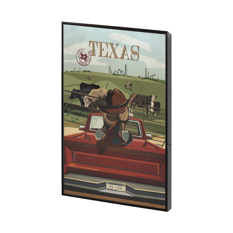 «Texas Go» par Simone, reproduction d'art encadrée sous verre, Cadre flottant noir, H 15,5 po x l 10,5 po x P 1,5 po